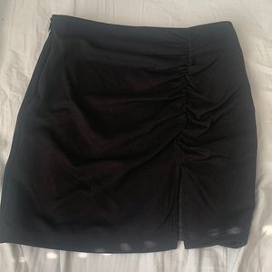 black midi skirt with slit and scrunch